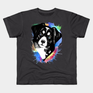 Dog Surreal Portrait with Rainbow Eyes Kids T-Shirt